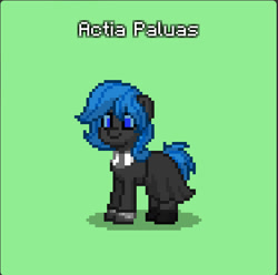 Size: 564x560 | Tagged: safe, imported from derpibooru, oc, oc only, oc:actia paluas, changeling, pony, pony town, clothes, green background, necktie, simple background, skirt, solo