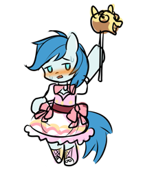 Size: 565x631 | Tagged: safe, artist:alus, imported from derpibooru, oc, oc only, oc:dr.lancet dois, pegasus, pony, blushing, clothes, crossdressing, embarrassed, femboy, joke, magic wand, magical girl, male, simple background, sketch, skirt, solo, white background