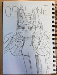 Size: 3024x4032 | Tagged: safe, artist:anwa-gows-uwu, imported from derpibooru, opaline arcana, alicorn, pony, spoiler:g5, female, g5, mare, monochrome, sketch, solo, traditional art