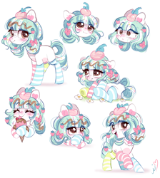 Size: 2000x2232 | Tagged: safe, artist:ipun, imported from derpibooru, oc, oc only, oc:mallowcreme, earth pony, pony, bow, clothes, cute, female, hair bow, mare, mismatched socks, simple background, sketch, sketch dump, socks, striped socks, white background