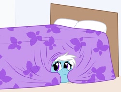 Size: 2521x1911 | Tagged: safe, artist:feather_bloom, imported from derpibooru, oc, oc:feather bloom, pony, april fools, bed, bedroom, blanket, detailed background, hiding, scared