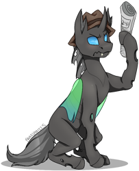 Size: 660x813 | Tagged: safe, artist:frazy, imported from derpibooru, oc, oc only, oc:closed case, changeling, changeling oc, clothes, commission, hat, male, newspaper, simple background, transparent background