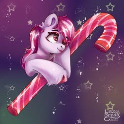Size: 2048x2048 | Tagged: safe, artist:lazybread, imported from derpibooru, sugar moonlight, earth pony, pony, abstract background, candy, candy cane, eyeshadow, female, food, g5, lipstick, makeup, mare, solo