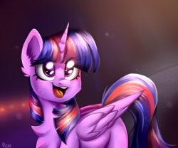 Size: 1280x1063 | Tagged: safe, artist:pozya1007, imported from derpibooru, twilight sparkle, alicorn, pony, amazed, chest fluff, cute, dark background, draw this in your style, draw this twi by jsunlight, dtiys, happy, open mouth, redraw, solo, space background, sparkles, stars, twilight sparkle (alicorn)