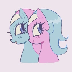 Size: 783x783 | Tagged: safe, artist:dulcesilly, imported from derpibooru, aloe, lotus blossom, earth pony, pony, blushing, bust, cute, looking back, smiling, spaww twins