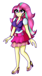 Size: 2170x3863 | Tagged: safe, artist:dazzlingmimi, imported from derpibooru, sour sweet, equestria girls, friendship games, breasts, busty sour sweet, clothes, cute, cutie mark, cutie mark on clothes, raised leg, school spirit, simple background, smiling, sourbetes, transparent background
