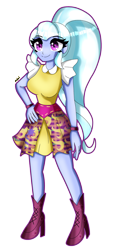 Size: 1855x4066 | Tagged: safe, artist:dazzlingmimi, imported from derpibooru, sugarcoat, equestria girls, friendship games, breasts, busty sugarcoat, hand on hip, missing accessory, school spirit