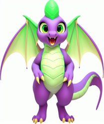 Size: 608x728 | Tagged: safe, imported from derpibooru, spike, dragon, machine learning assisted, machine learning generated, male, open mouth, simple background, solo, white background, winged spike, wings
