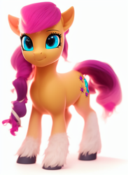 Size: 656x896 | Tagged: safe, imported from derpibooru, sunny starscout, earth pony, pony, female, g5, machine learning assisted, machine learning generated, mare, my little pony: a new generation, simple background, solo, unshorn fetlocks, white background, wrong cutie mark