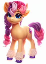 Size: 576x792 | Tagged: safe, imported from derpibooru, sunny starscout, earth pony, pony, female, g5, machine learning assisted, machine learning generated, mare, my little pony: a new generation, simple background, solo, unshorn fetlocks, white background, wrong cutie mark