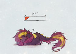Size: 1342x968 | Tagged: safe, artist:krissstudios, imported from derpibooru, oc, oc only, oc:joshua, kirin, :<, abstract background, butt fluff, charging, chest fluff, chibi, cute, ear fluff, floppy ears, fluffy, heart, leonine tail, lying down, male, ocbetes, onomatopoeia, progress bar, prone, sleeping, smol, solo, sound effects, starry background, tail, tail fluff, zzz