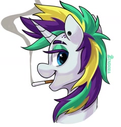 Size: 1548x1628 | Tagged: safe, artist:zendora, imported from derpibooru, rarity, pony, unicorn, alternate hairstyle, cigarette, female, punk, raripunk, smoking, solo