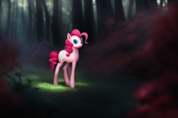 Size: 768x512 | Tagged: safe, imported from derpibooru, pinkie pie, earth pony, pony, everfree forest, female, machine learning assisted, machine learning generated, mare, solo