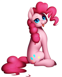 Size: 512x640 | Tagged: safe, imported from derpibooru, pinkie pie, earth pony, pony, female, machine learning assisted, machine learning generated, mare, simple background, solo, tongue out, white background