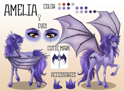 Size: 3550x2613 | Tagged: safe, artist:tri-edge, imported from derpibooru, oc, oc:amelia valkyria, bat pony, pony, cutie mark, eye scar, facial scar, female, hoof shoes, mare, raised hoof, reference sheet, scar, solo, spread wings, wings