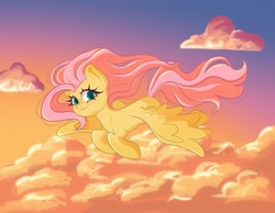 Size: 2048x1592 | Tagged: safe, artist:indigohatetrain, imported from derpibooru, fluttershy, pegasus, pony, cloud, female, flying, mare, sky, solo, spread wings, wings