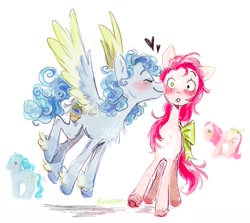 Size: 1161x1035 | Tagged: safe, artist:runkpori, imported from derpibooru, oc, oc only, earth pony, pegasus, pony, kissing