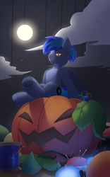 Size: 1200x1920 | Tagged: safe, artist:tetsu_tetsu, imported from derpibooru, oc, oc only, oc:proffy floyd, original species, pegasus, plush pony, pony, commission, glow, glowing eyes, pincushion, plushie, pumpkin, ych result, your character here