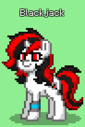 Size: 552x816 | Tagged: safe, imported from derpibooru, oc, oc only, oc:blackjack, pony, unicorn, fallout equestria, fallout equestria: project horizons, pony town, delta pipbuck, fanfic art, green background, simple background, solo
