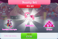 Size: 1266x858 | Tagged: safe, imported from derpibooru, snuzzle, earth pony, pony, bow, bundle, costs real money, english, female, g1, gameloft, gem, mannequin, mare, mobile game, my little pony: magic princess, numbers, official, sale, solo, tail, tail bow, text, wig