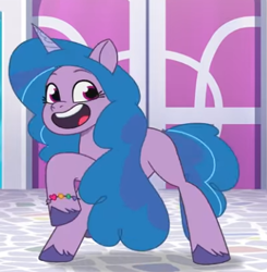 Size: 389x397 | Tagged: safe, imported from derpibooru, screencap, izzy moonbow, pony, unicorn, spoiler:g5, spoiler:my little pony: tell your tale, spoiler:tyts01e07, bracelet, clip trot, cropped, crystal brighthouse, dancing, female, friendship bracelet, g5, jewelry, looking at something, mare, my little pony: tell your tale, open mouth, open smile, raised hoof, silly, smiling, solo, unshorn fetlocks