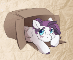 Size: 1055x871 | Tagged: safe, artist:damayantiarts, imported from derpibooru, oc, oc only, pegasus, pony, animated, box, ear flick, gif, pony in a box, solo