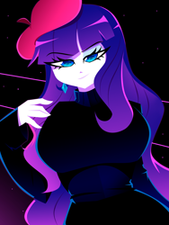 Size: 1500x2000 | Tagged: safe, artist:xan-gelx, imported from derpibooru, rarity, human, equestria girls, beatnik, beatnik rarity, beret, breasts, busty rarity, clothes, female, hat, solo, sweater