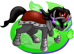 Size: 1508x1090 | Tagged: safe, artist:scorpiogustavo, imported from derpibooru, king sombra, pony, unicorn, commission, commissioner:reversalmushroom, frown, glowing, glowing eyes, male, signature, simple background, solo, sombra eyes, stallion, teeth, transparent background