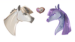 Size: 1280x725 | Tagged: safe, artist:shirecorn, imported from derpibooru, maud pie, mudbriar, earth pony, horse, pony, duo, female, looking at each other, looking at someone, male, mare, maudbriar, shipping, simple background, stallion, straight, white background