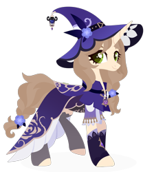 Size: 2530x2820 | Tagged: safe, artist:kabuvee, imported from derpibooru, pony, unicorn, clothes, cute, female, flower, genshin impact, green eyes, hat, lantern, lisa (genshin impact), mare, quadrupedal, robe, simple background, solo, sorceress, transparent background, witch hat