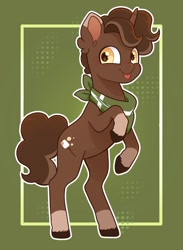 Size: 877x1199 | Tagged: safe, artist:appjuicenpeach, imported from derpibooru, oc, oc only, oc:cedar wood, pony, unicorn, colt, foal, horn, male, rearing, solo, tongue out, unicorn oc