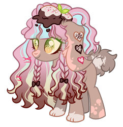 Size: 2250x2328 | Tagged: safe, artist:anno酱w, imported from derpibooru, hybrid, original species, rabbit, animal, base used, chocolate, food, ice cream, paws, pigtails, rabbit pony, simple background, transparent background