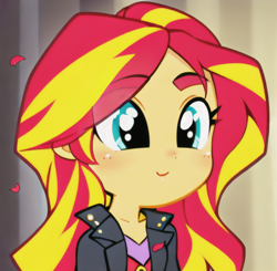 Size: 640x626 | Tagged: safe, edit, edited screencap, editor:luckreza8, imported from derpibooru, screencap, sunset shimmer, human, equestria girls, rainbow rocks, ai content, ai generated, anime, female, generator:imgcreator, happy