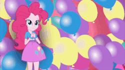 Size: 1920x1080 | Tagged: safe, imported from derpibooru, screencap, pinkie pie, human, equestria girls, ^^, animated, balloon, boots, clothes, cute, cutie mark on clothes, diapinkes, eyes closed, floating, geode of sugar bombs, high heel boots, jewelry, magical geodes, necklace, open mouth, open smile, pointing, shoes, smiling, solo, sound, talking, talking to viewer, webm