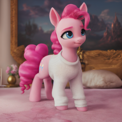 Size: 1536x1536 | Tagged: safe, imported from derpibooru, pinkie pie, earth pony, pony, 3d, ai assisted, ai content, clothes, cute, prompter:saphkey, solo, sweater