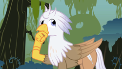 Size: 1280x720 | Tagged: safe, artist:mlp-silver-quill, imported from derpibooru, oc, oc:silver quill, hippogriff, after the fact, after the fact:power ponies, everfree forest, thoughtful
