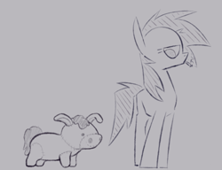 Size: 1000x767 | Tagged: safe, artist:skookz, imported from derpibooru, oc, oc only, unnamed oc, donkey, earth pony, pony, cigarette, duo, gray background, plushie, simple background, sketch, smoking