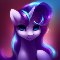 Size: 1152x1152 | Tagged: safe, imported from derpibooru, starlight glimmer, unicorn, ai content, ai generated, blue eyes, cute, female, glimmerbetes, looking at you, mare, prompter:scamper, smiling, solo