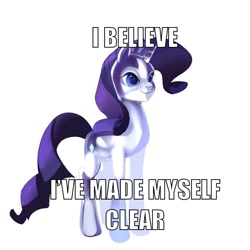 Size: 1024x1024 | Tagged: safe, artist:aztrial, imported from derpibooru, rarity, pony, unicorn, brush, clear, female, hairbrush, impact font, joke, mare, meme, meta, pun, reaction image, simple background, solo, toy, transparent flesh, white background