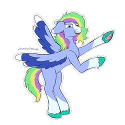 Size: 2000x2000 | Tagged: safe, artist:whimsicalseraph, imported from derpibooru, oc, oc only, pegasus, female, heterochromia, simple background, solo, spread wings, transparent background, underhoof, unshorn fetlocks, wings