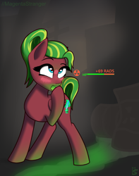 Size: 1137x1440 | Tagged: safe, artist:magentastranger, imported from derpibooru, oc, oc:melon heart, pegasus, pony, fallout equestria, fallout, licking, meme, radiation, solo, this will end in death, tongue out