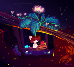 Size: 2834x2572 | Tagged: safe, artist:eqinswu, imported from derpibooru, oc, oc only, earth pony, pony, constellation, earth pony oc, flower, micro, night, signature, solo, stars