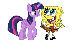 Size: 1920x1080 | Tagged: safe, artist:thxfan2022, imported from derpibooru, twilight sparkle, alicorn, pony, crossover, female, friends, happy, male, nickelodeon, png, simple background, smiling, sponge, spongebob squarepants, spongebob squarepants (character), transparent background, twilight sparkle (alicorn)