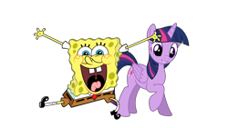 Size: 1920x1080 | Tagged: safe, artist:thxfan2022, imported from derpibooru, twilight sparkle, alicorn, pony, crossover, female, happy, male, simple background, sponge, spongebob squarepants, spongebob squarepants (character), transparent background, twilight sparkle (alicorn)