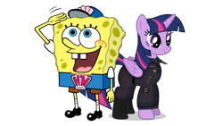 Size: 1920x1080 | Tagged: safe, artist:thxfan2022, imported from derpibooru, twilight sparkle, alicorn, pony, fallout equestria, clothes, crossover, hall monitor, nickelodeon, simple background, sponge, spongebob squarepants, spongebob squarepants (character), transparent background, twilight sparkle (alicorn), uniform