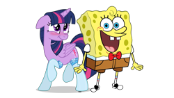 Size: 1920x1080 | Tagged: safe, artist:thxfan2022, imported from derpibooru, twilight sparkle, alicorn, pony, adorkable, blushing, clothes, cute, dork, female, happy, male, nickelodeon, shoes, simple background, socks, spongebob squarepants, spongebob squarepants (character), spongelight, transparent background, twilight sparkle (alicorn)