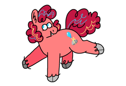Size: 1316x900 | Tagged: safe, artist:msponies, imported from derpibooru, pinkie pie, earth pony, pony, cloven hooves, female, g4, looking away, mare, ms paint, open mouth, open smile, raised hoof, raised leg, redesign, simple background, smiling, solo, tail, unshorn fetlocks, white background