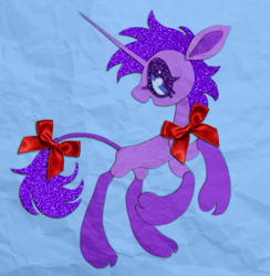 Size: 1280x1313 | Tagged: safe, artist:webkinzworldz, imported from derpibooru, midnight stone, pony, unicorn, background pony, bow, cloven hooves, g4, leonine tail, open mouth, solo, tail