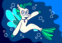 Size: 1316x900 | Tagged: safe, artist:msponies, imported from derpibooru, terramar, seapony (g4), bubble, dorsal fin, fin, fin wings, fins, fish tail, g4, jewelry, looking at you, male, ms paint, necklace, ocean, open mouth, open smile, requested art, scales, smiling, smiling at you, solo, swimming, tail, underwater, water, wings