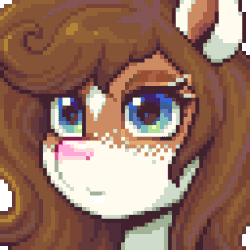 Size: 320x320 | Tagged: safe, artist:hikkage, imported from derpibooru, oc, oc:mabel, pony, animated, blushing, bust, coat markings, cute, ear flick, facial markings, female, gif, looking at you, looking back, mare, portrait, smiling, solo, star (coat marking)